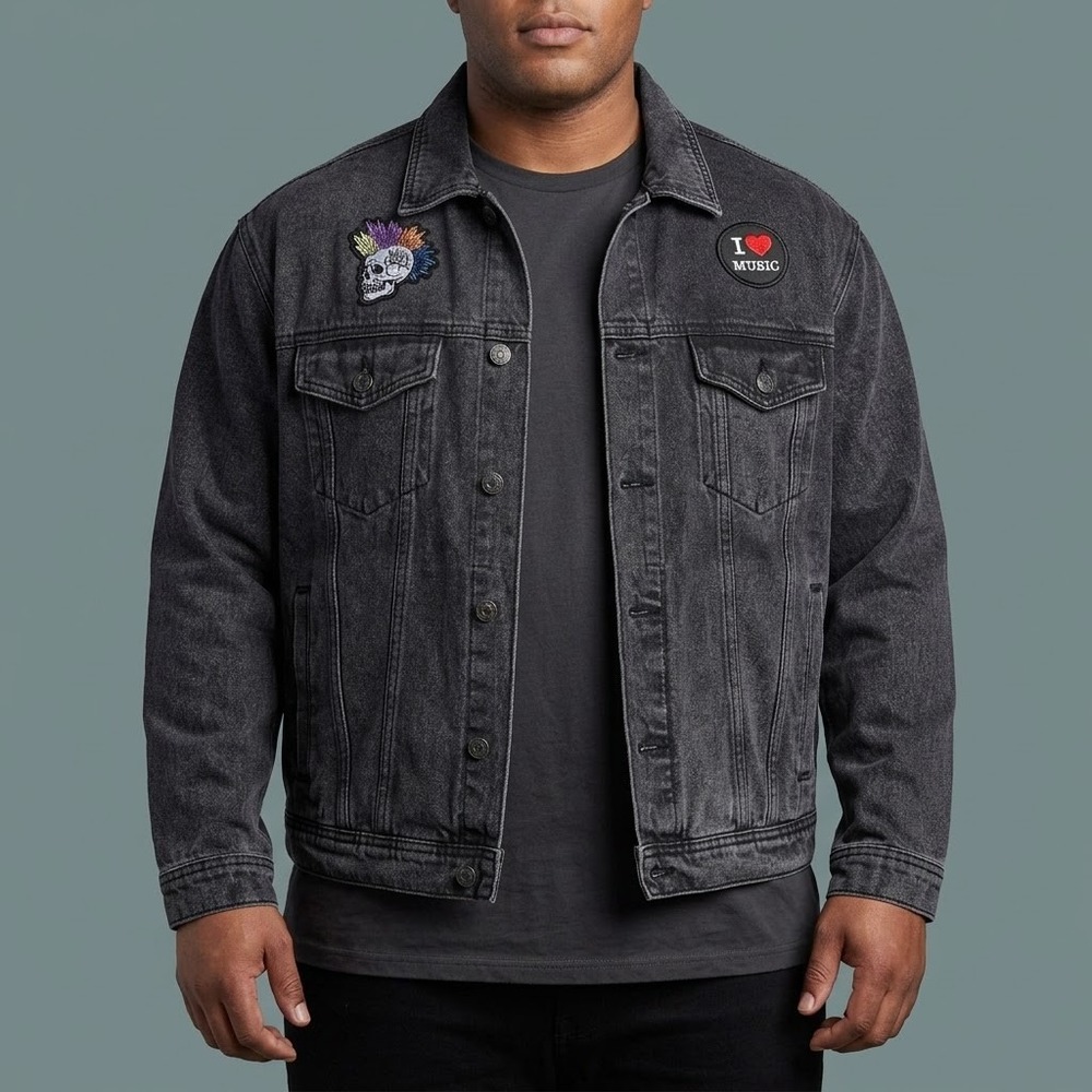 Walter Baker W30536 Punk Denim Trucker Jacket Mens XL Black Cotton EUC